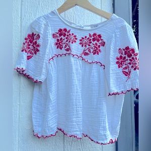 Floral, gauze peasant top